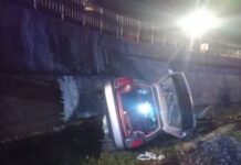 Mașină căzută după pod în Groși