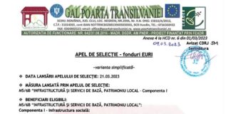 Asociația GAL Poarta Transilvaniei lansează apel de selecție pentru măsura M5/6B „INFRASTRUCTURĂ ȘI SERVICII DE BAZĂ, PATRIMONIU LOCAL”