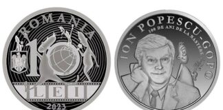 monedă din argint cu tema 100 de ani de la nașterea lui Ion Popescu-Gopo