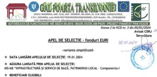 GAL Poarta Transilvaniei lanseaza apel de selectie – fonduri EURI