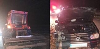 Accident între un autoturism și un tractor, la Gheghie