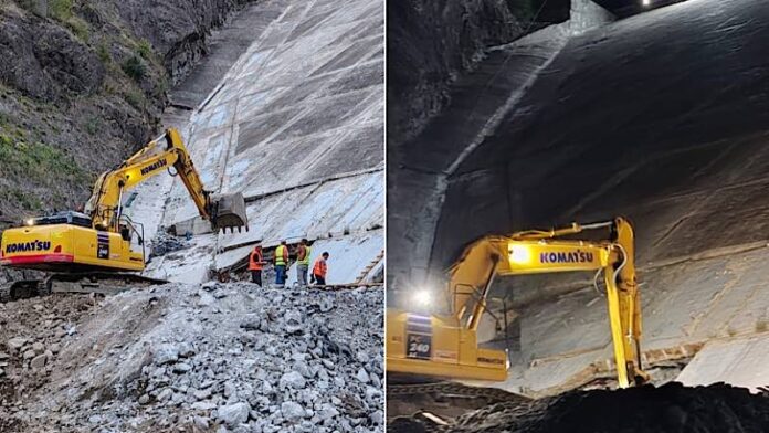 Lucrări în trei schimburi la acumularea Leșu Lucrări în trei schimburi la acumularea Leșu.
