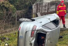 O mașină s-a răsturnat pe DN1