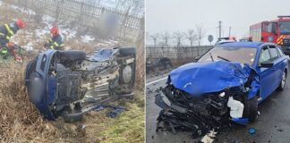 Accident rutier grav la ieșire din Huedin spre Aleșd. Un bărbat a rămas încarcerat