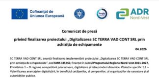 Comunicat de presă privind finalizarea proiectului „Digitalizarea SC TERRA VAD CONT SRL prin achiziția de echipamente