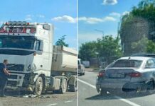 Accident în Tileagd între un autocamion și un autoturism Accident în Tileagd